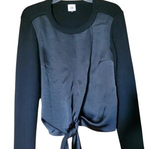 CAbi Black & Gray Crosstie Long Sleeve Sweater Top Size Medium #4288